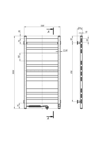 Electric Towel Rail WHITE LARGO Sensor 500x1000 left