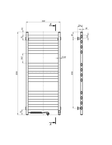Electric Towel Rail WHITE ELLIPSE Sensor 500x1200 left