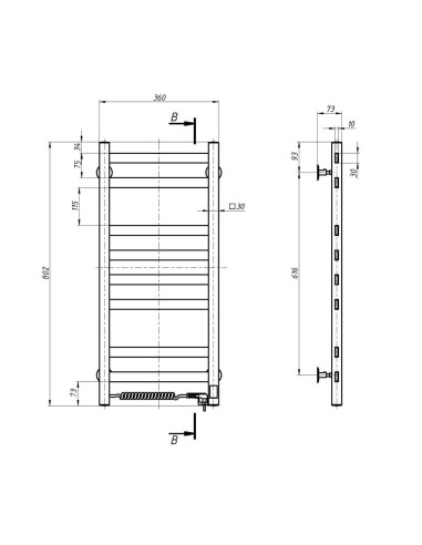 Stainless Steel Electric Towel Rail AVANGARD Sensor 360х800 left