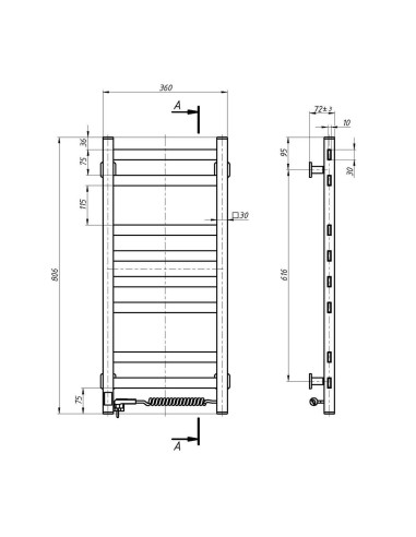 Stainless Steel Electric Towel Rail AVANGARD Sensor 360х800 right