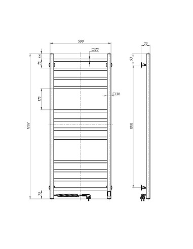 Stainless Steel Electric Towel Rail LOFT Sensor 500x1200 left