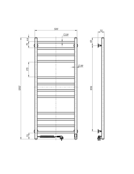 Stainless Steel Electric Towel Rail LOFT Sensor 500x1200 left Stainless Steel Electric Towel Rail LOFT Sensor 500x1200 left