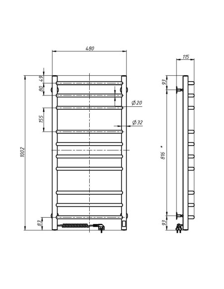 Electric Towel Rail BLACK CAMELLIA Sensor 480х1000 left Electric Towel Rail BLACK CAMELLIA Sensor 480х1000 left