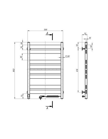 Stainless Steel Electric Towel Rail LARGO Sensor 500х800 right