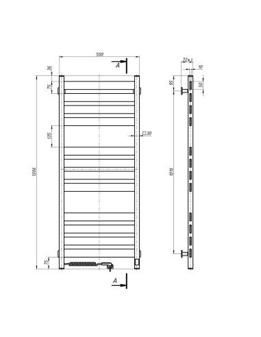 Electric Towel Rail WHITE LARGO Sensor 500x1200 left