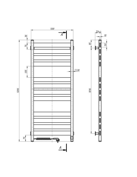 Electric Towel Rail WHITE LARGO Sensor 500x1200 left Electric Towel Rail WHITE LARGO Sensor 500x1200 left