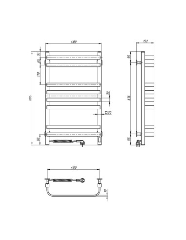 Electric Towel Rail BLACK NAVIN STUGNA 480х800 Sensor left