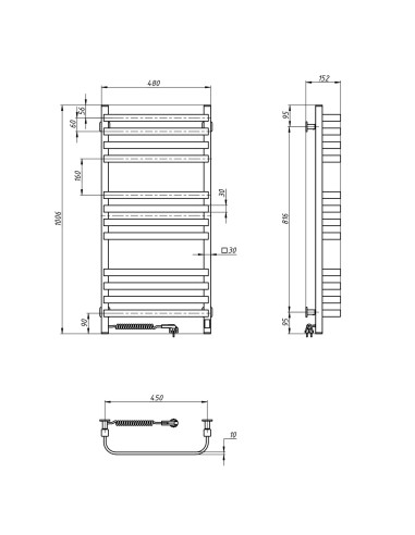Electric Towel Rail BLACK NAVIN STUGNA 480х1000 Sensor left