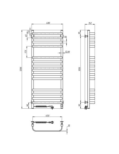 Electric Towel Rail WHITE NAVIN STUGNA 480х1200 Sensor left