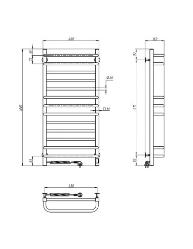 Electric Towel Rail WHITE GRANDIS Sensor 480х1000 left