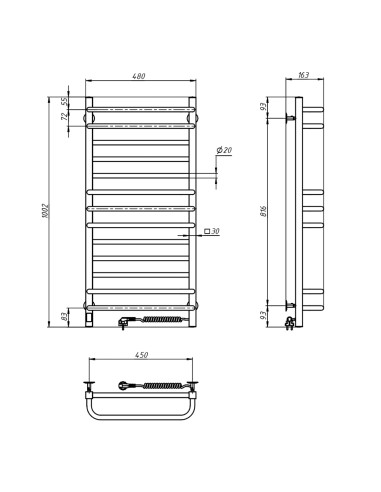 Electric Towel Rail WHITE GRANDIS Sensor 480х1000 right