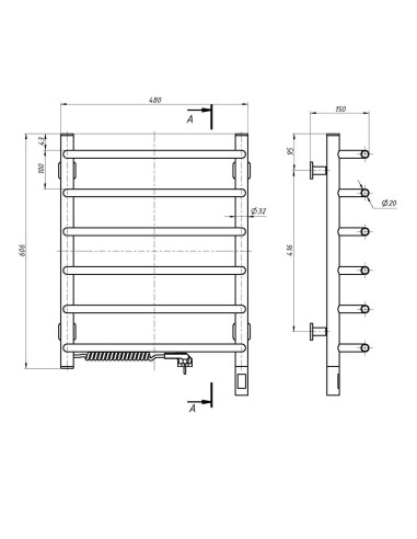 Electric Towel Rail WHITE SYMPHONIA Sensor 480x600 left
