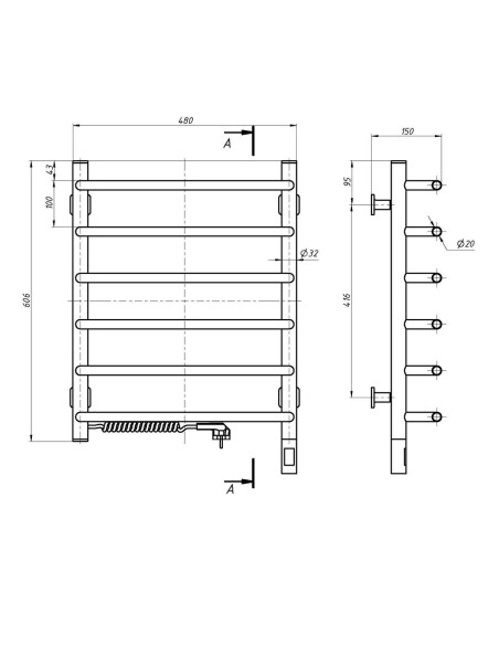 Electric Towel Rail WHITE SYMPHONIA Sensor 480x600 left