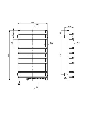 Electric Towel Rail WHITE SYMPHONIA Sensor 480х800 right