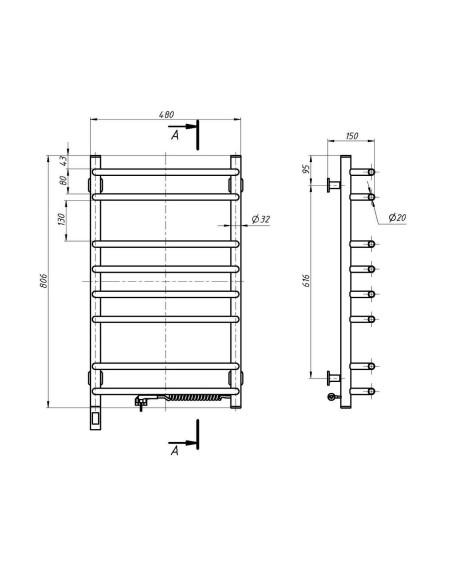 Electric Towel Rail WHITE SYMPHONIA Sensor 480х800 right