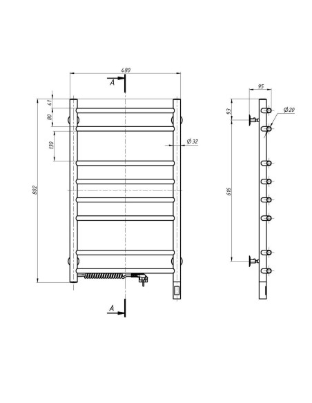 Electric Towel Rail BLACK CAMELLIA Sensor 480х800 left