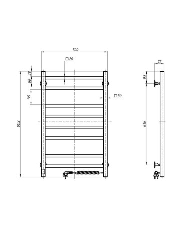 Stainless Steel Electric Towel Rail LOFT Sensor 500x800 right