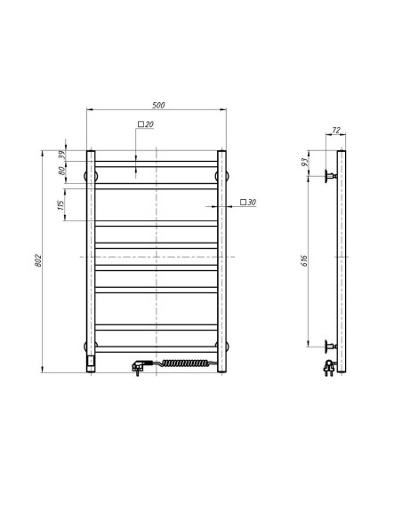 Stainless Steel Electric Towel Rail LOFT Sensor 500x800 right Stainless Steel Electric Towel Rail LOFT Sensor 500x800 right