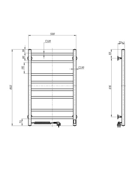 Stainless Steel Electric Towel Rail LOFT Sensor 500x800 left Stainless Steel Electric Towel Rail LOFT Sensor 500x800 left