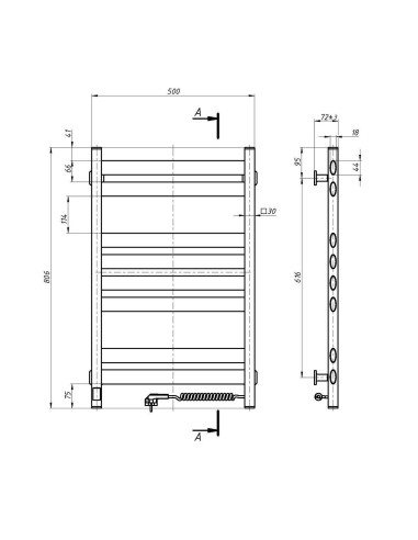 Electric Towel Rail WHITE ELLIPSE Sensor 500x800 right