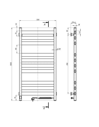 Electric Towel Rail WHITE ELLIPSE Sensor 500x1000 right