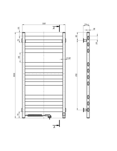 Electric Towel Rail WHITE ELLIPSE Sensor 500x1000 left