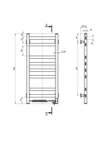 Electric Towel Rail BLACK AVANGARD Sensor 360х800 left