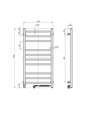 Stainless Steel Electric Towel Rail LOFT Sensor 500x1000 right