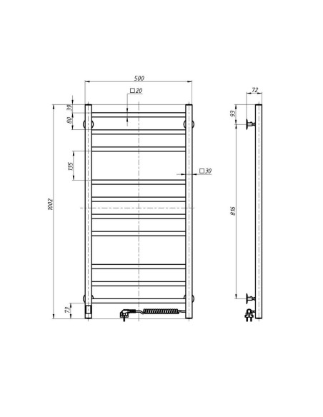 Stainless Steel Electric Towel Rail LOFT Sensor 500x1000 right Stainless Steel Electric Towel Rail LOFT Sensor 500x1000 right