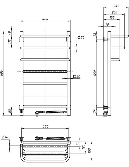 Electric Towel Rail BLACK NAVIN FORTIS 480x800 Right sensor