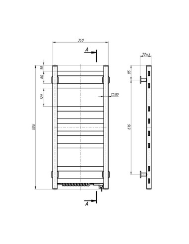 Electric Towel Rail WHITE AVANGARD 360х800 left