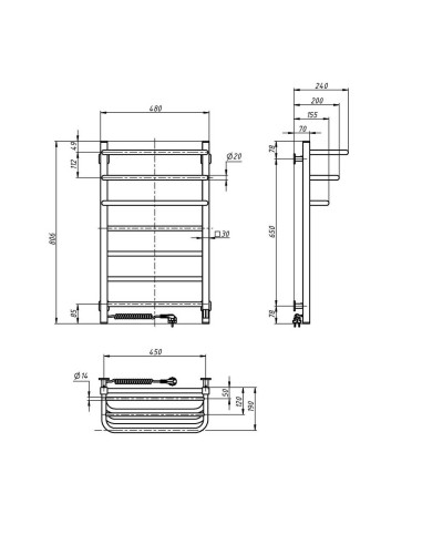 Electric Towel Rail BLACK NAVIN FORTIS 480x800 Sensor left