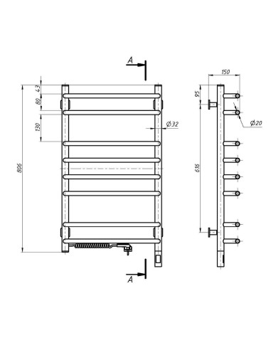 Electric Towel Rail WHITE SYMPHONIA Sensor 480х800 left