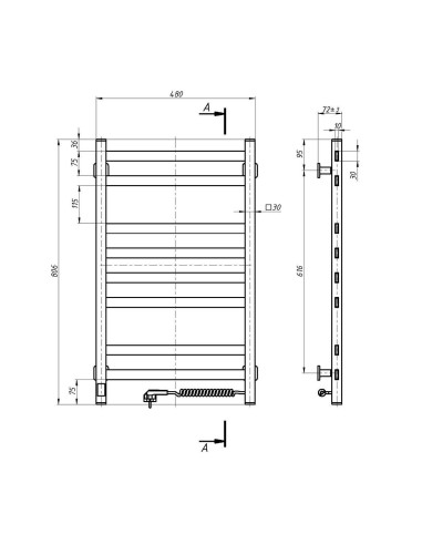 Electric Towel Rail WHITE AVANGARD Sensor 480х800 right