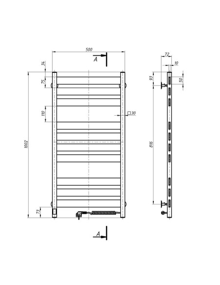 Electric Towel Rail BLACK LARGO Sensor 500x1000 right Electric Towel Rail BLACK LARGO Sensor 500x1000 right