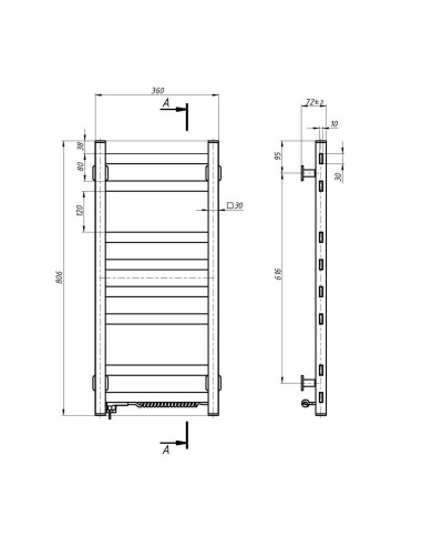 Electric Towel Rail WHITE AVANGARD 360х800 right
