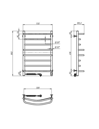 Stainless Steel Electric Towel Rail OMEGA Sensor 530х800 left
