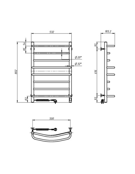Stainless Steel Electric Towel Rail OMEGA Sensor 530х800 left