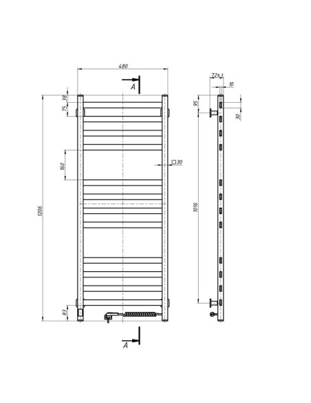 Electric Towel Rail BLACK AVANGARD Sensor 480х1200 right