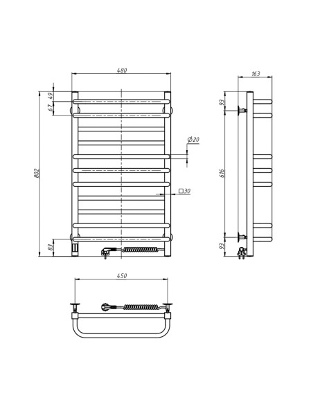 Electric Towel Rail WHITE GRANDIS Sensor 480x800 right Electric Towel Rail WHITE GRANDIS Sensor 480x800 right