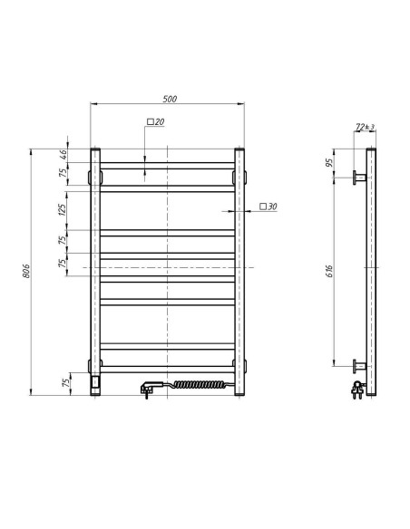 Electric Towel Rail WHITE LOFT Sensor 500x800 right Electric Towel Rail WHITE LOFT Sensor 500x800 right