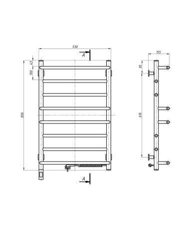 Electric Towel Rail WHITE OMEGA Sensor 530х800 right