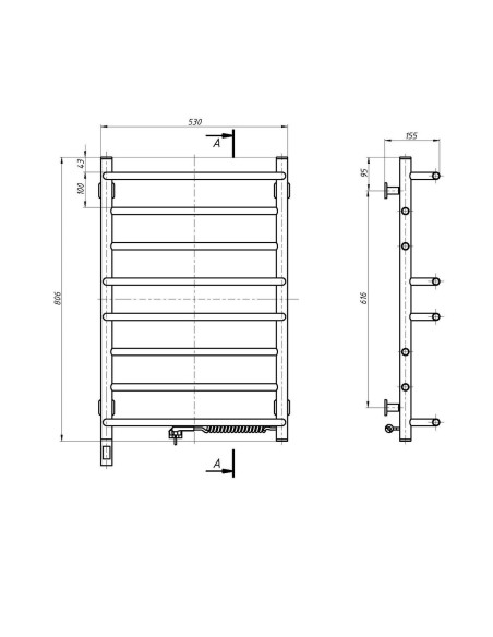 Electric Towel Rail WHITE OMEGA Sensor 530х800 right