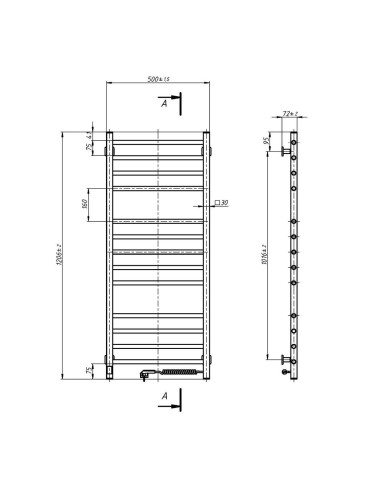 Electric Towel Rail WHITE CLASSIC QUADRO Sensor 500x1200 right