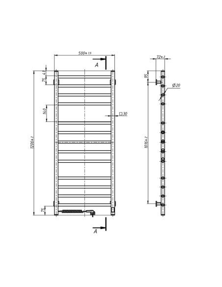 Electric Towel Rail WHITE CLASSIC QUADRO Sensor 500х1200 left