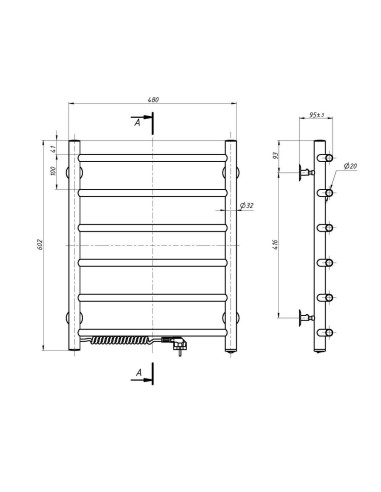 Electric Towel Rail WHITE CAMELLIA 480x600 left