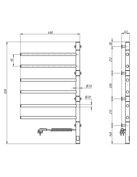 Electric Towel Rail BLACK ARABESQUE Sensor 480х800