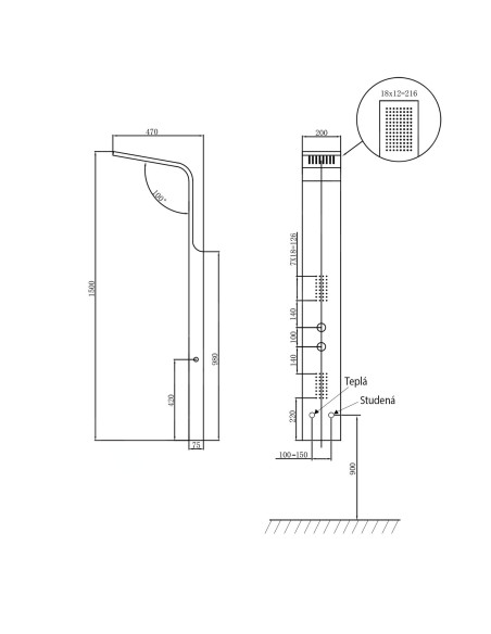 JACOB Shower Panel 200x1500mm, white