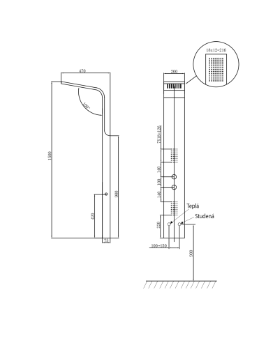 JACOB Shower Panel 200x1500mm, black