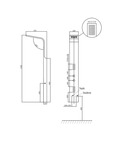 JACOB Shower Panel 200x1500mm, black